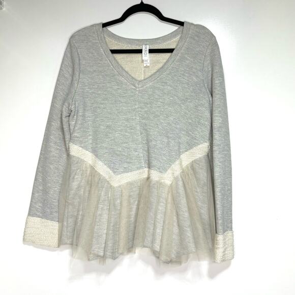 Anthropologie Amari Nutcracker French Terry Sweatshirt V Neck Sweater Gray M - Picture 3 of 10
